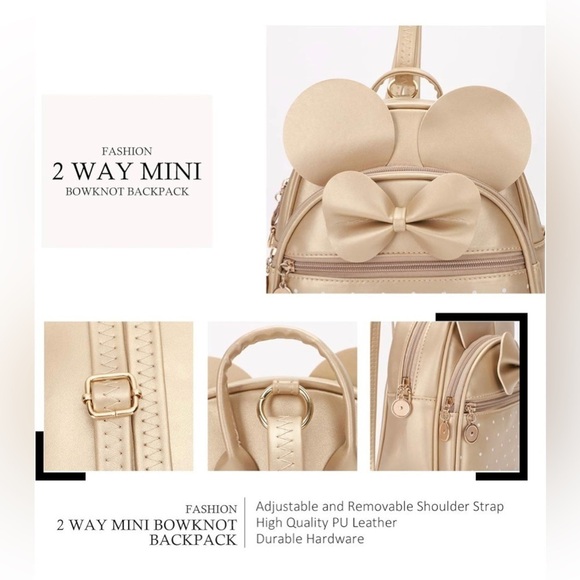 Girls Bowknot Polka Dot Cute Mini Backpack Convertible Shoulder Bag Purse - Picture 3 of 12